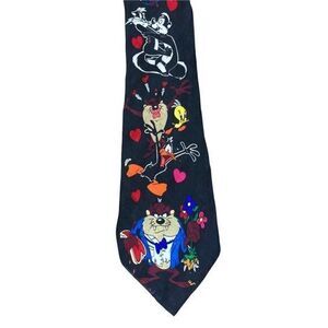 Vintage Looney Tunes Mania Neck Tie Necktie 1995 Mens Silk Black‎ Daffy Taz OS